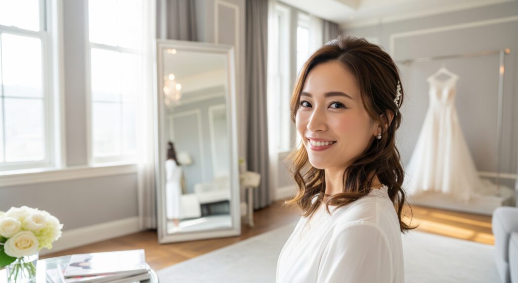 結婚式までに痩せたい花嫁のウェディングドレスの試着前の様子