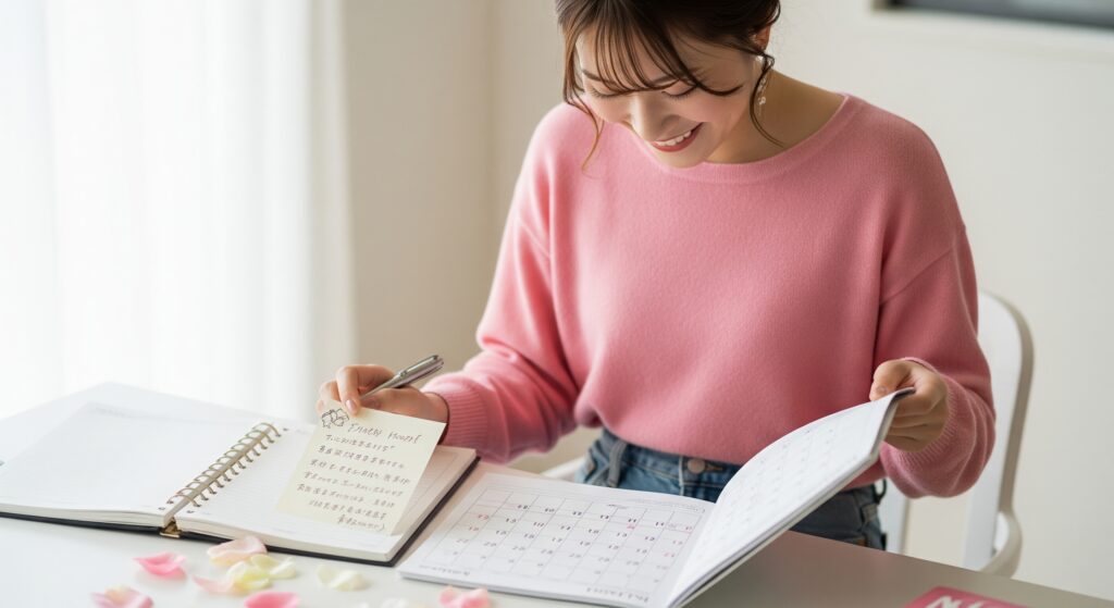 前撮りのためのダイエットに向けて計画を練る花嫁