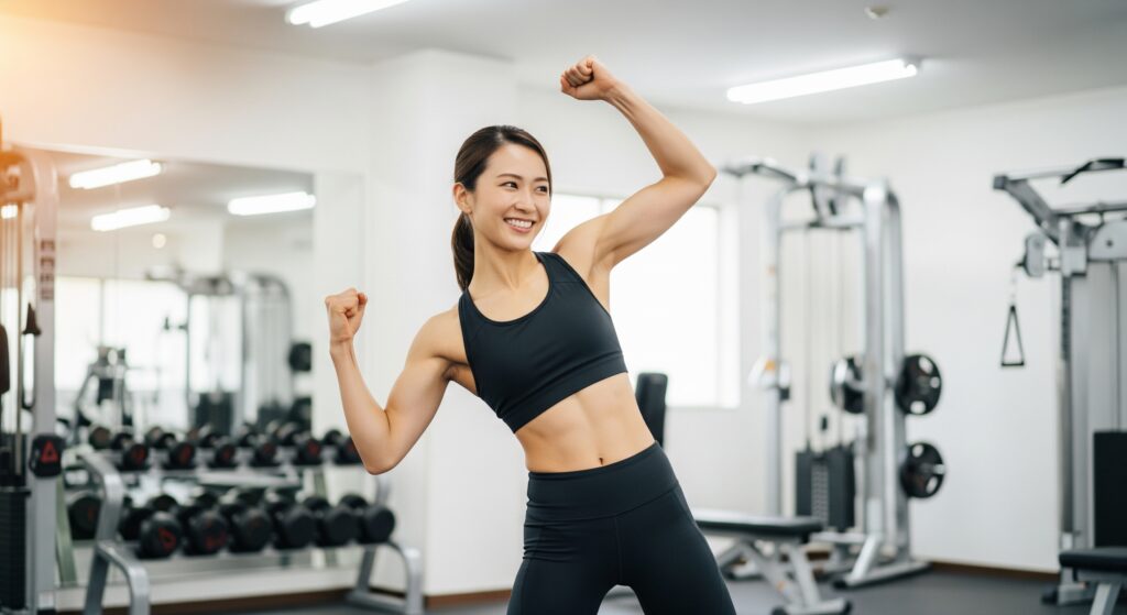 結婚式のための追い込みダイエットのトレーニングに手ごたえを感じる花嫁