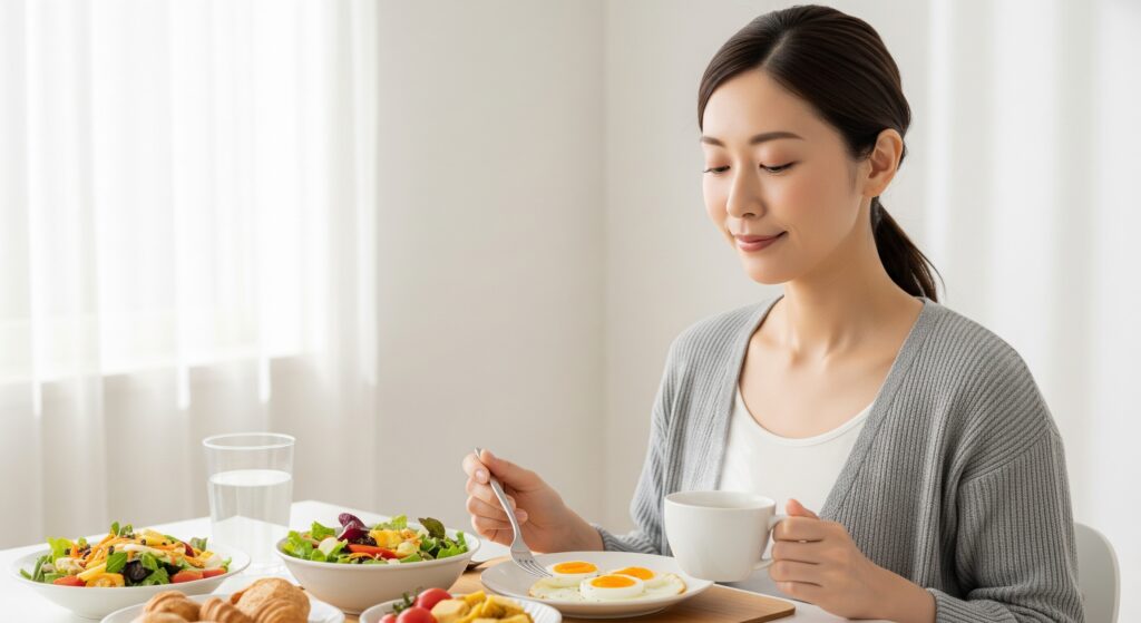 結婚式1ヶ月前のダイエットにに向けて健康的な食事をとる花嫁