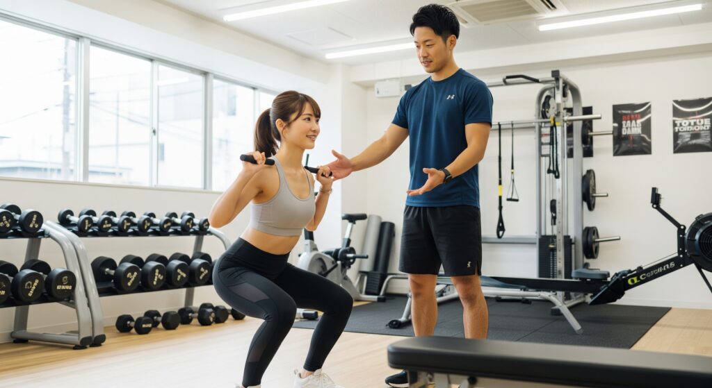 結婚式までに痩せたい花嫁がパーソナルトレーニングを行う様子