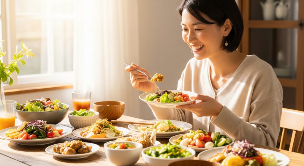 結婚式に向けて-10kgのダイエットのための食事をとる女性