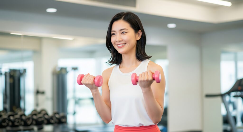 結婚式までに痩せるためにジムでトレーニングをする花嫁