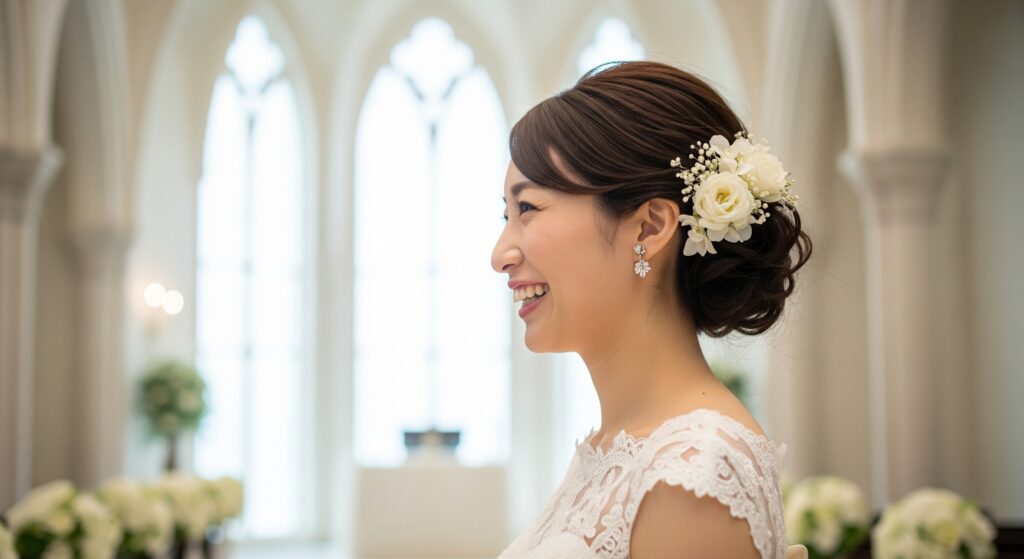 -10kgのダイエットに成功し、理想の姿で結婚式に臨む女性の横顔