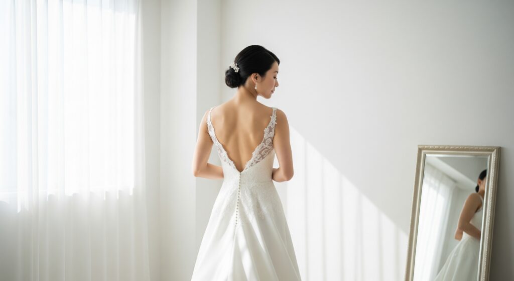 結婚式1ヶ月前のダイエットに成功し、理想の姿で当日を迎えた花嫁の後ろ姿