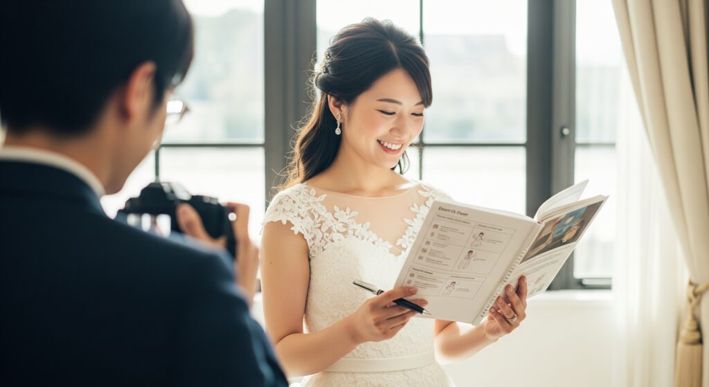 結婚式までに痩せるための計画を確認する花嫁