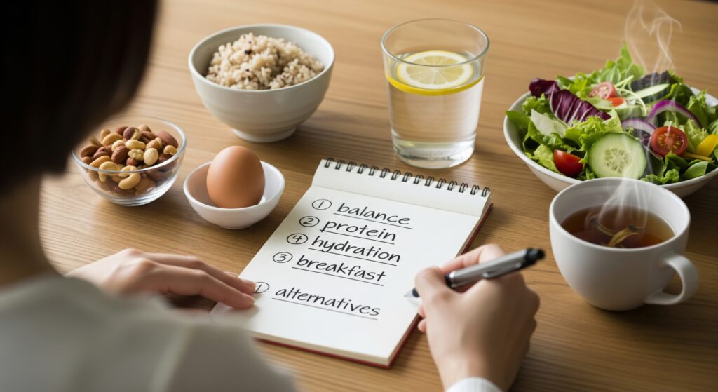 ブライダルに向けてのダイエット用の食事のポイントをメモする女性