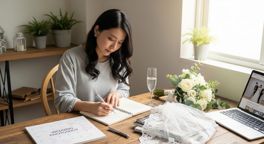 ウェディングフォトに向けたダイエットの計画を立てる花嫁