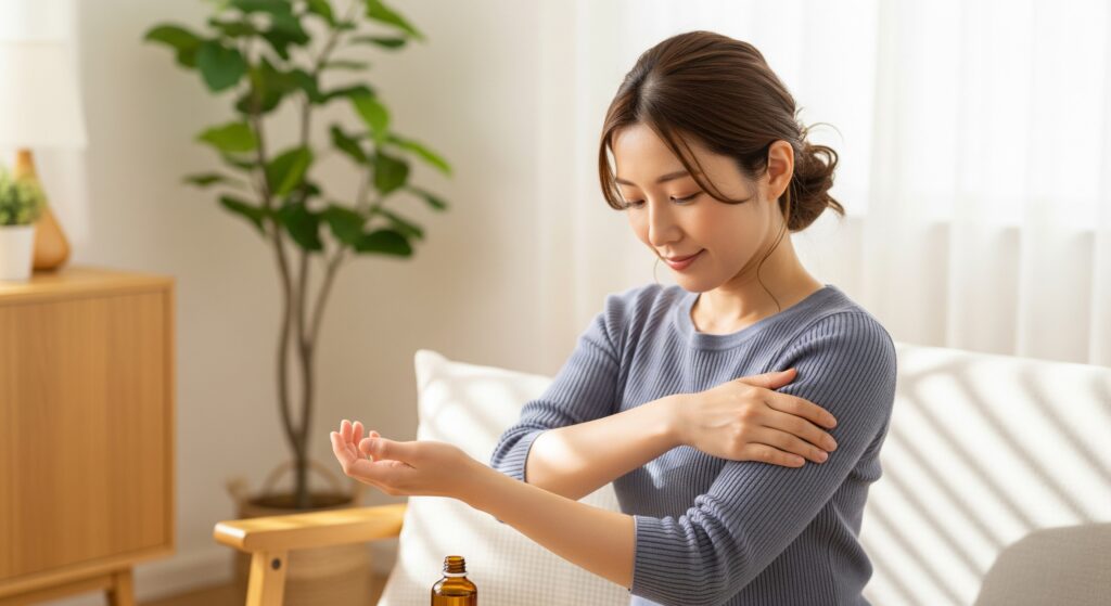 結婚式のために二の腕ダイエットのマッサージを自宅で行う花嫁