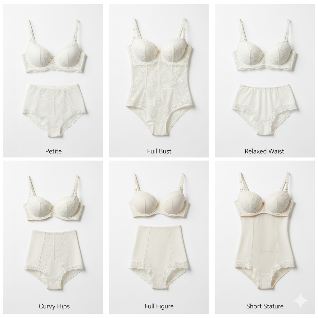 体型別におすすめのブライダルインナーを示した花嫁シルエットの比較イメージ