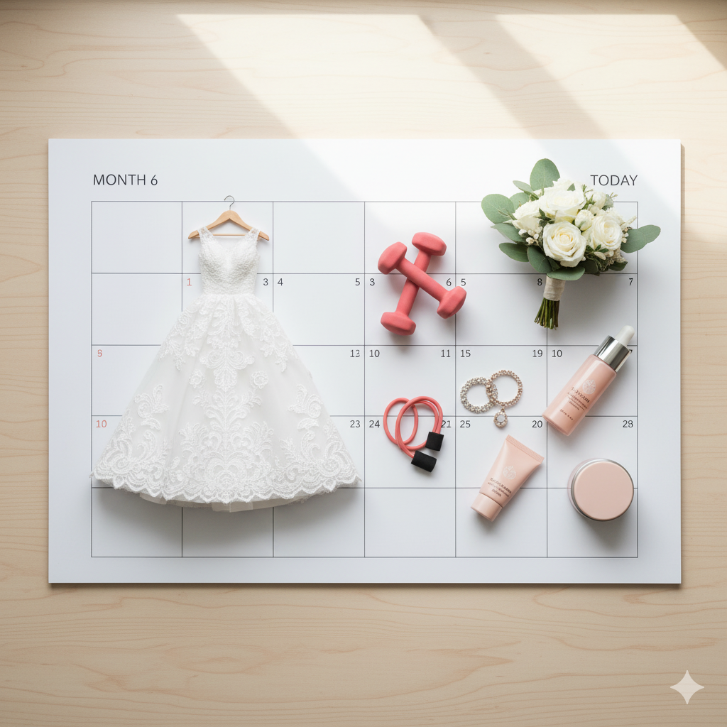 ウェディングフォト準備のスケジュールを象徴するカレンダーと小物のイメージ
