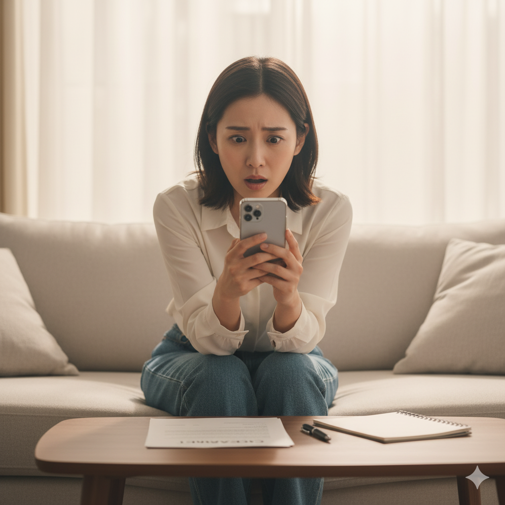 フォトウェディングのキャンセル料請求メールを見て驚く花嫁