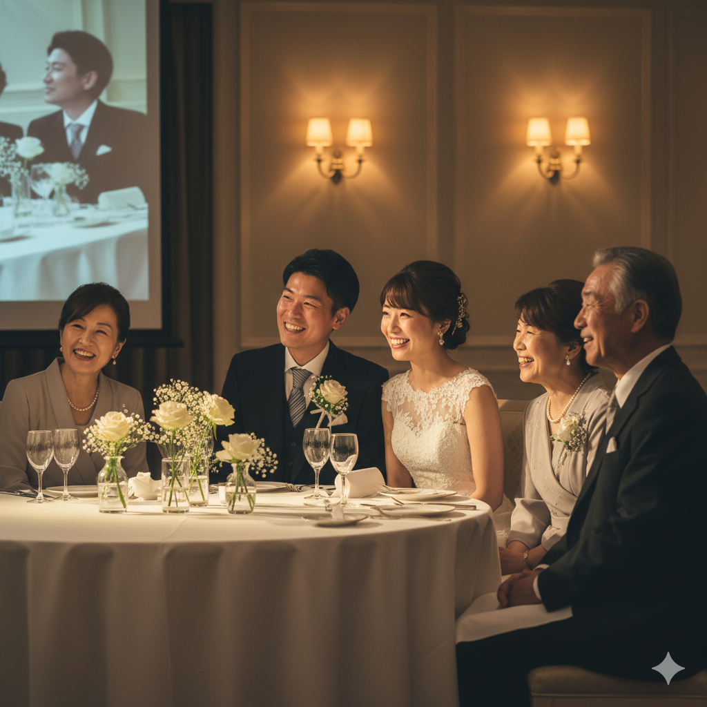 ムービー演出で温かな空気が生まれた少人数婚の披露宴の様子